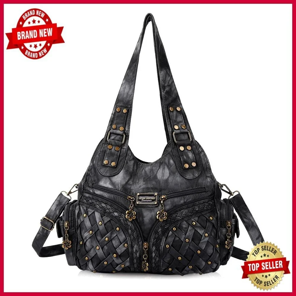 Large Soft Hobo Shoulder Bag Tote with Multiple Pockets Adjustable Strap